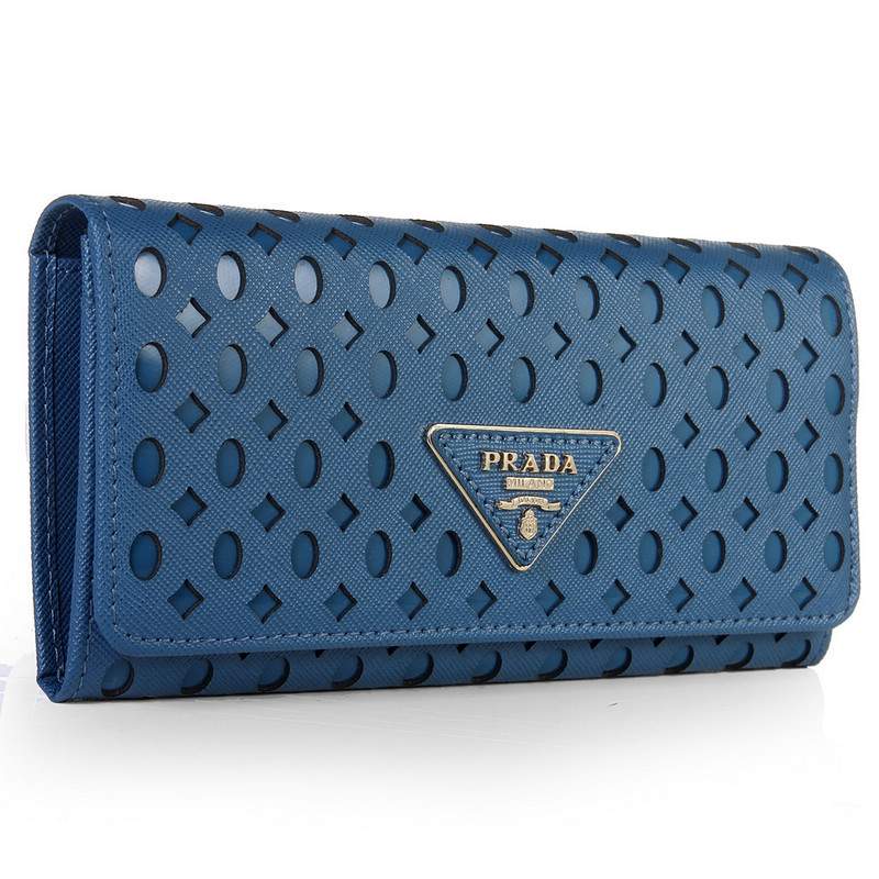 Knockoff Prada Real Leather Wallet 1141 blue